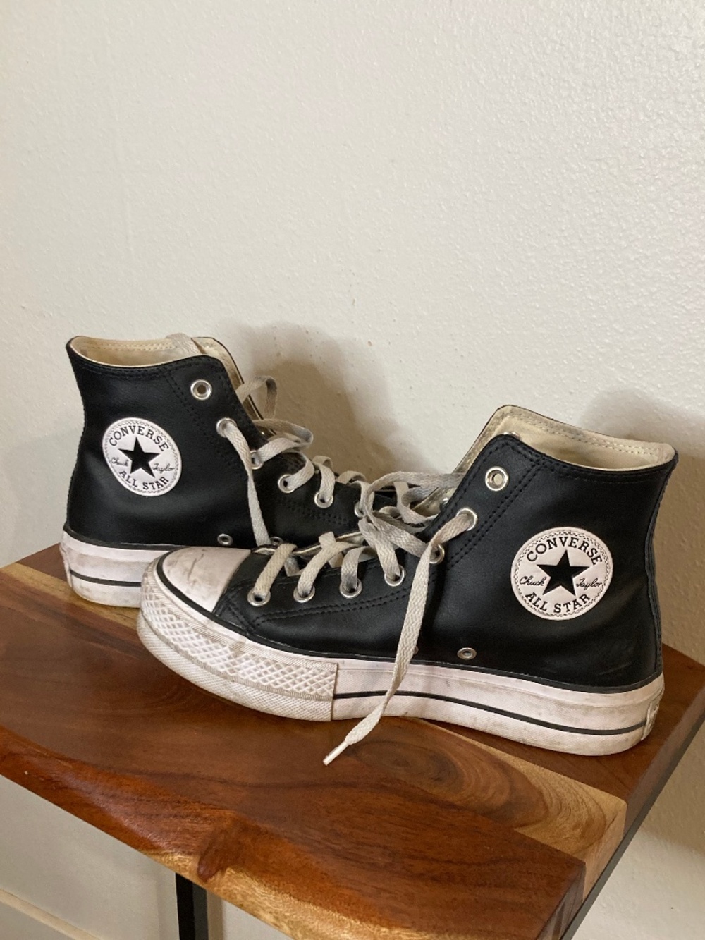 converse lace up high top leather platform sneakers